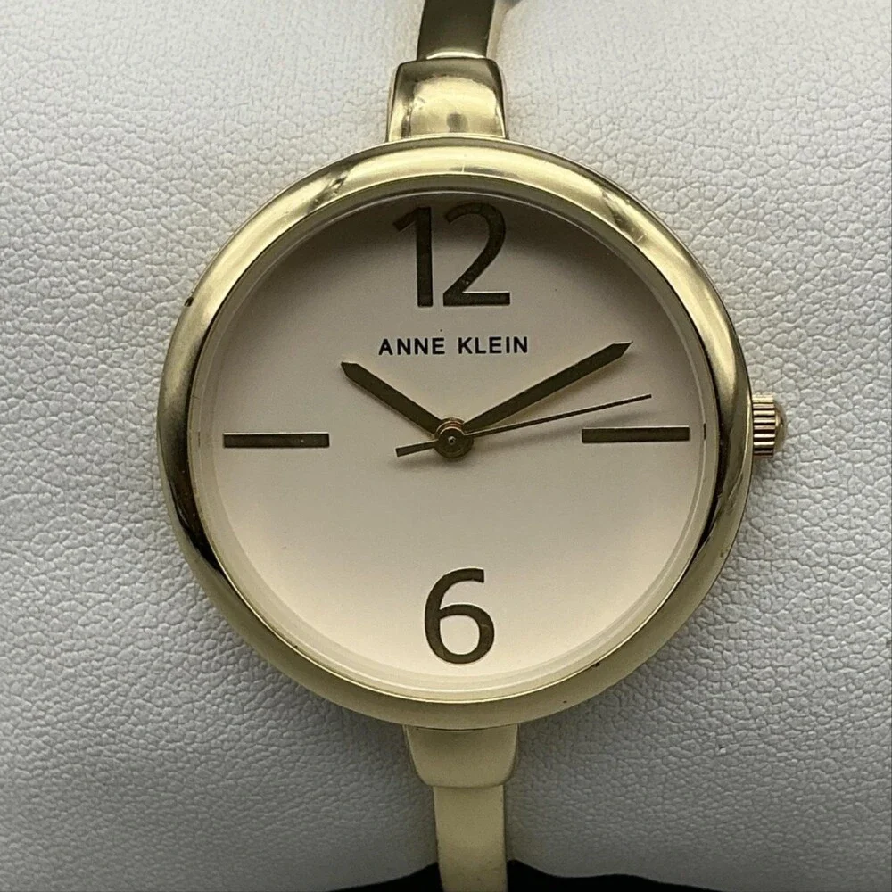 Anne Klein Womens Watch 32mm Cream Dial Gold Tone Bangle New Battery 6.25